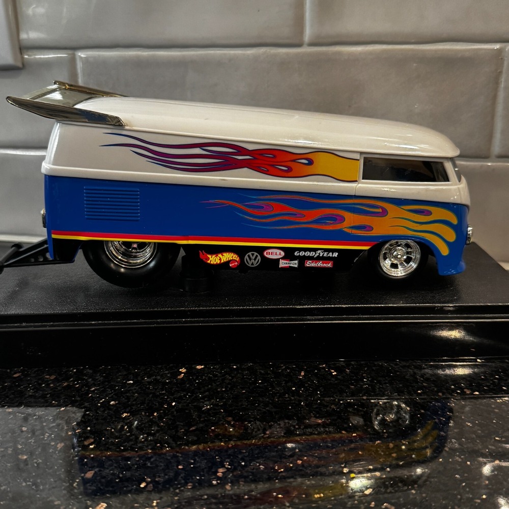 2000 Hot Wheels Mattel 1/18 Scale Diecast Custome VW Drag Bus on Display Stand